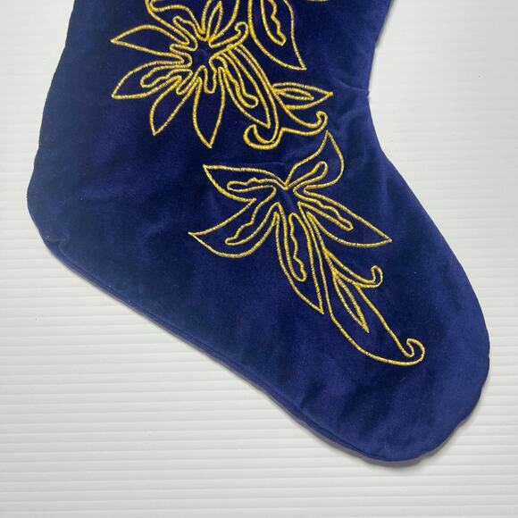 Navy Blue and Maroon Velvet Gold Embroidered Christmas Stocking Tassel 18 Inches - Picture 4 of 8